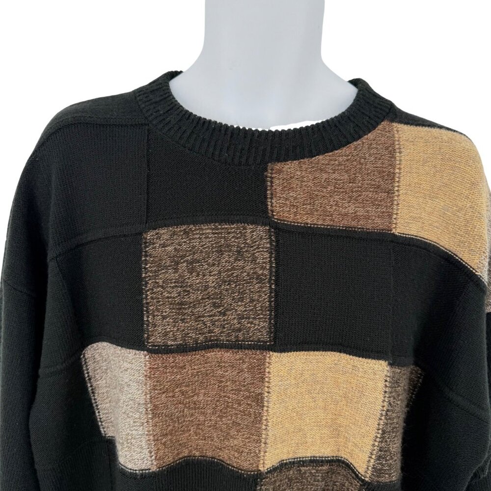 VINTAGE PROTEGE PATCHWORK KNIT SWEATER BLACK & NEUTRAL TONES - XL - Picture 2 of 4